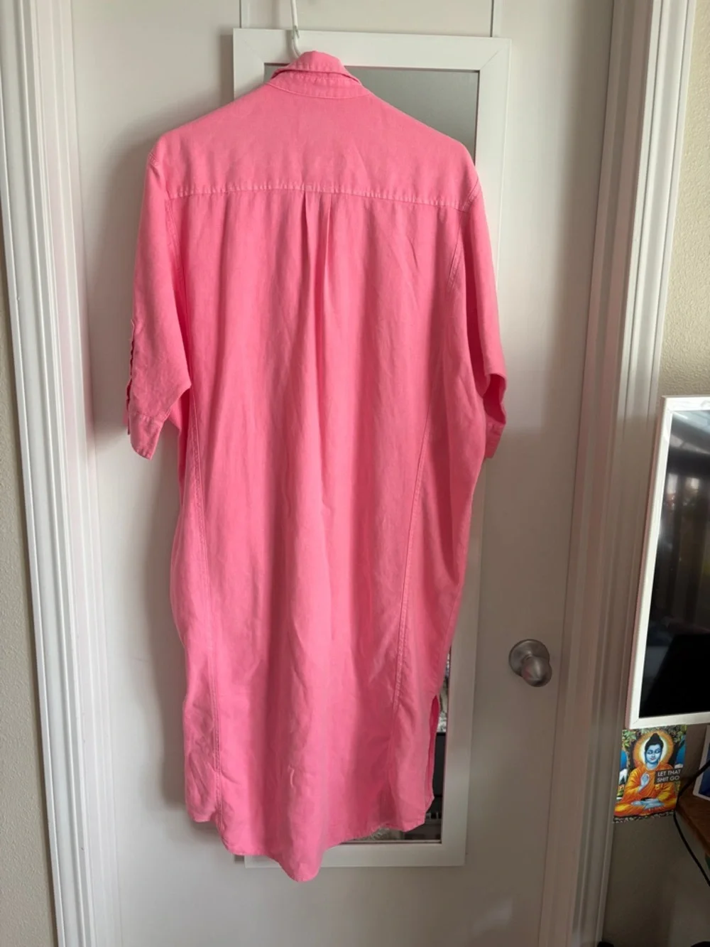 Short-Sleeve Button-Front Shirt Dress in Pink - Picture 3 of 4